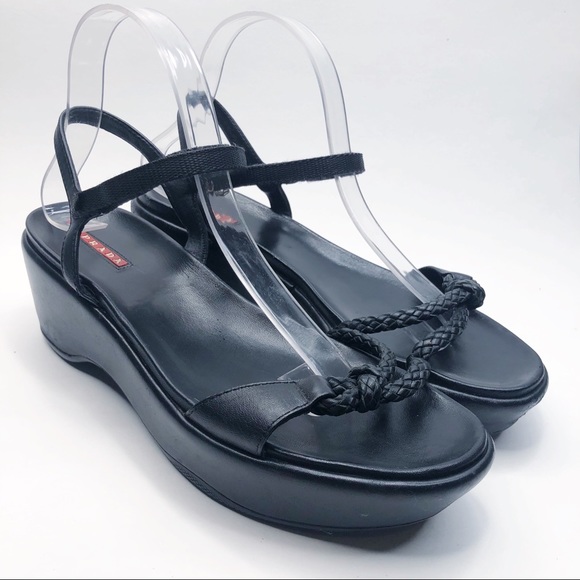 Prada Shoes - Prada Platform Wedges with Braided Rope Detail